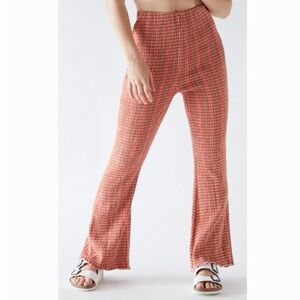 Free People Orange Tan Stretch Fine Line Slim Pants Flared